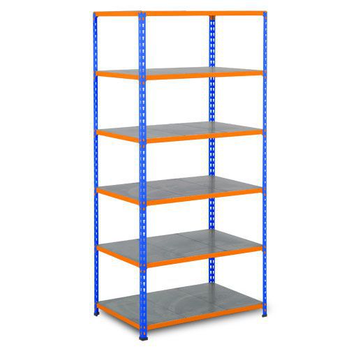Rapid 2 Shelving (1980h x 915w) Blue & Orange - 6 Galvanized Shelves