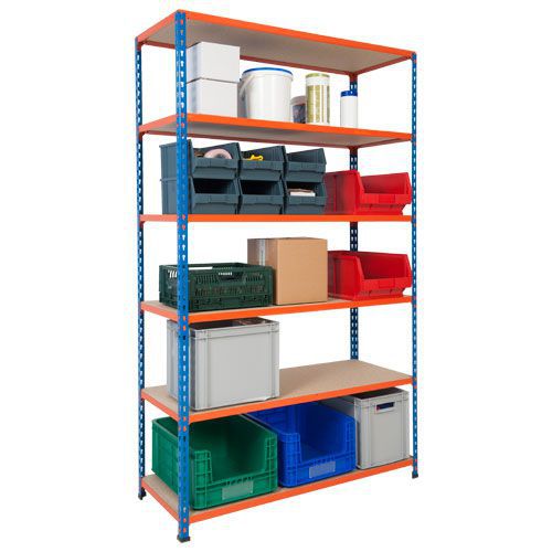 Rapid 2 Shelving (1980h x 1525w) Blue & Orange - 6 Chipboard Shelves