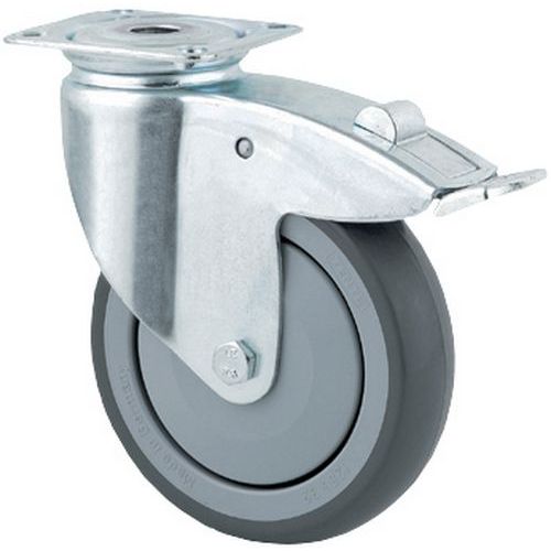Swivel castor with bolt plate and brake - Load capacity 40 to 100 kg
