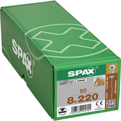 Box of 50 wood screws Ø 8 mm with TX disc head - Spax