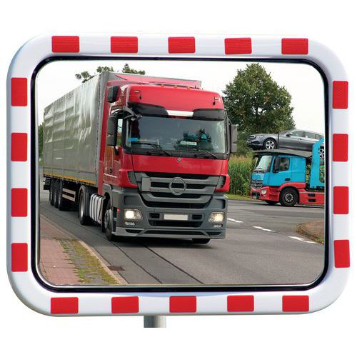 Stainless steel traffic mirror, anti-freeze frame red/white - Dan Mirror