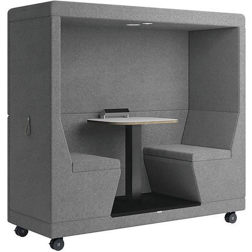 Mobile Modular Office Pod - 2 Seats - 1 Enclosed Side - Yo-Yo Camira