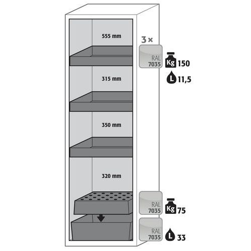 S-CLASSIC90 Cabinet Door Shelf Retention - 596mm - Asecos