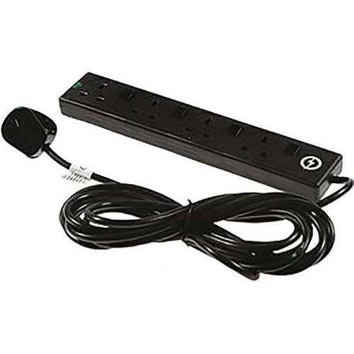 Black Extension Lead - 2-5m Long - 4 Switched Plugs - Surge Protected Black Extension Lead - 2-5m Long - 4 Switched Plugs - Surge Protected