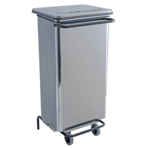 Manutan Expert 110-l stainless-steel mobile pedal bin with removable front Manutan Expert 110-l stainless-steel mobile pedal bin with removable front