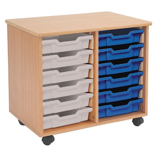 Mobile Melamine Storage Unit (635h x 705w) Complete With 12 Shallow Gratnells Trays