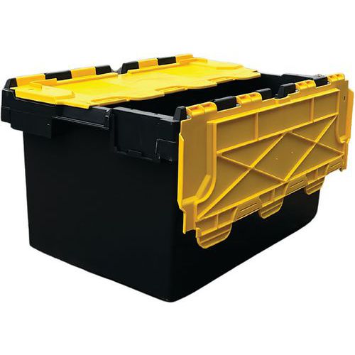 5x 80L Black Recycled Plastic Storage Boxes - Coloured Lids - Totebox