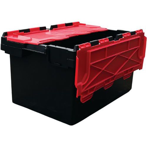 5x 80L Black Recycled Plastic Storage Boxes - Coloured Lids - Totebox