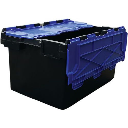 5x 80L Black Recycled Plastic Storage Boxes - Coloured Lids - Totebox