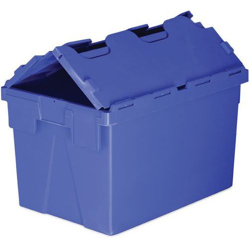 Pack Of Five 48-70L Blue Plastic Storage Boxes - Hinged Lid - Totebox