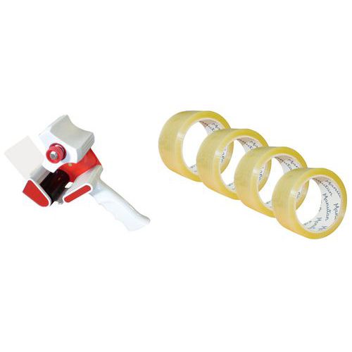 Packaging Tape Kit - Dispenser & 36 Brown/Clear Tape Rolls - Manutan Expert