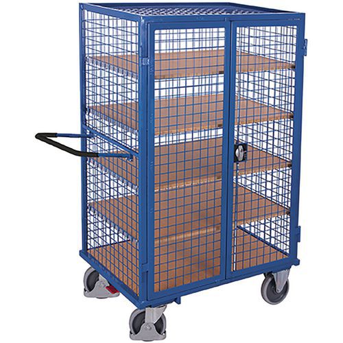 Mesh trolley with hinged doors and shelves - 500 kg