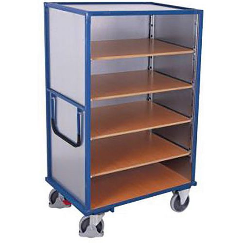Trolley with sheet-metal walls and 5 shelves - 500 kg Trolley with sheet-metal walls and 5 shelves - 500 kg