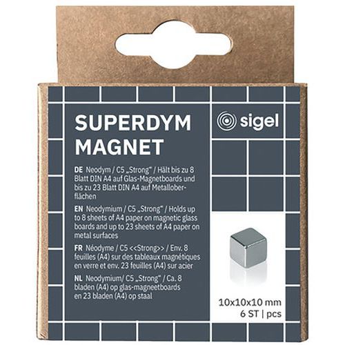 Magnet for glass board - 10 mm - Pack of six - Strong - C5 - Sigel