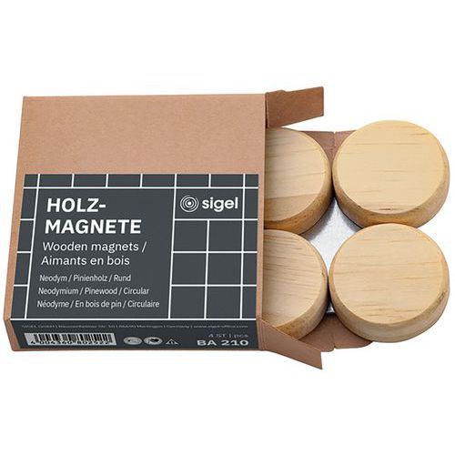 Round wooden magnets - 33 mm - Pack of four - Natural - Sigel