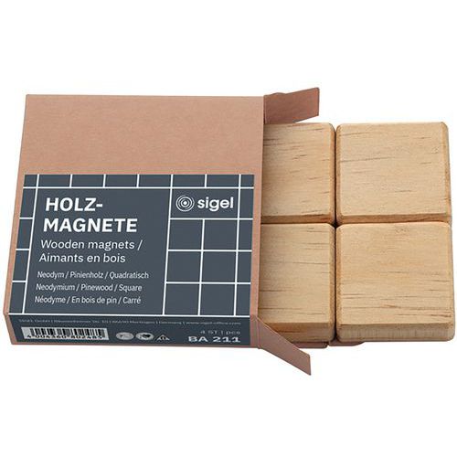 Round wooden magnets - 33 mm - Pack of four - Natural - Sigel