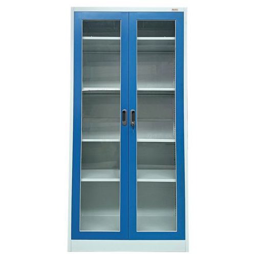 Cabinet with clear door, 4 shelves - Capacity 200 kg - Manutan Expert