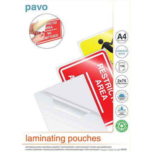 Adhesive-back A4 laminating pouches - Pavo