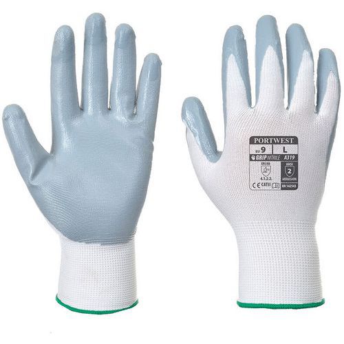 White/Grey Nitrile Grip Safety Gloves - Size 8-11 - Portwest UK