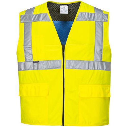 Yellow Cooling Mesh Hi Vis Vest - Small To XXXL - 3 Pockets - Portwest Yellow Cooling Mesh Hi Vis Vest - Small To XXXL - 3 Pockets - Portwest