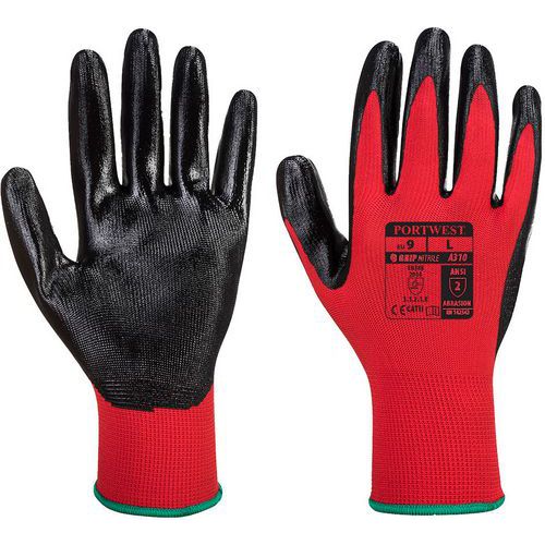 Red/Black Nitrile Grip Safety Gloves - Size 7-11 - Portwest UK