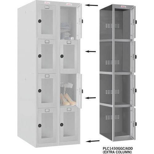 Phoenix Grey 500mm Deep Lockers - 1-4 Clear Doors - Combination Lock
