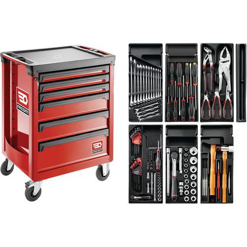 Six-drawer rolling trolley with V5 tool set - Facom