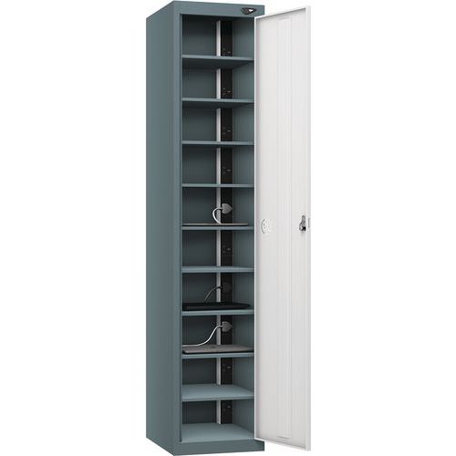 Powered Laptop Locker - 1 Vision Door 10 Tiers & 3-Pin Plug - Pure