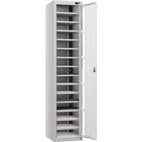 Powered Laptop Locker - 1 Vision Door 15 Tiers & 3-Pin Plug - Pure