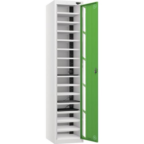 Powered Laptop Locker - 1 Vision Door 15 Tiers & 3-Pin Plug - Pure