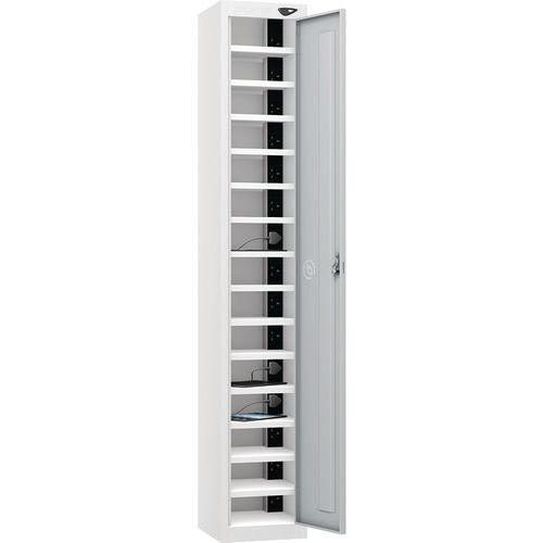 Powered Tablet Charging Locker - 1 Door 15 Tiers & 3-Pin Plug - Pure