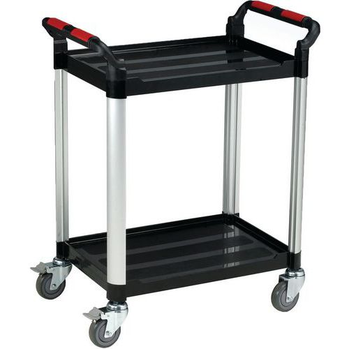 Plastic Tray Utility Trolley - 2 Shelves and Handles - Aluminium