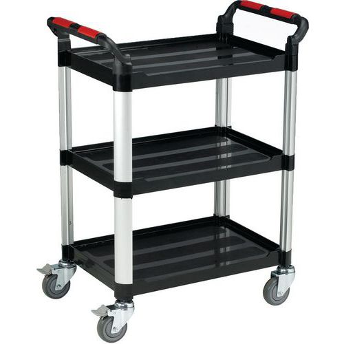Plastic Tray Utility Trolley - 3 Shelves and Handles - Aluminium