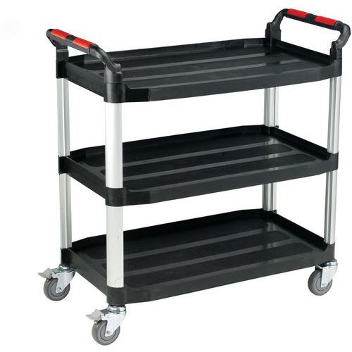 Plastic Tray Utility Trolley - 3 Shelves and Handles - Aluminium