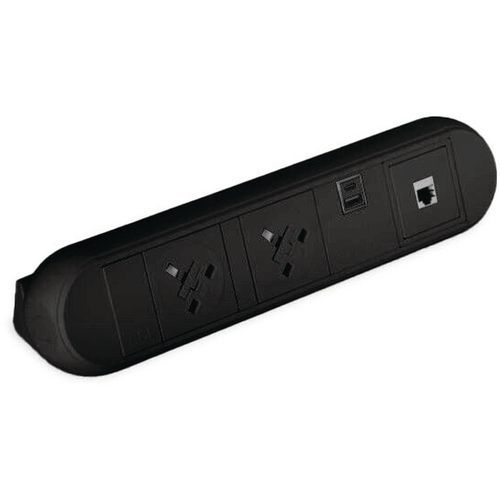 Black Desktop Power Module Accessory - 2 Plugs - C+A USBs - Data Port