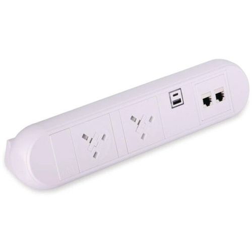 White Desktop Power Module Accessory - 2 Plug Sockets - 2 Data Ports