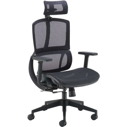 Black Mesh Adjustable Office Chair - High Back & Headrest - Alto