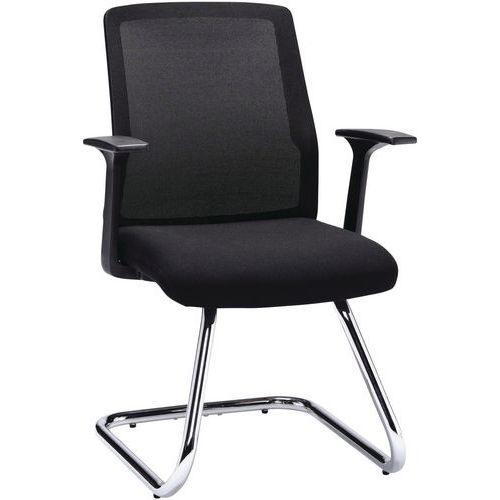 Black Reception Cantilever Chair - Mesh Back + Fixed Arms - Denali