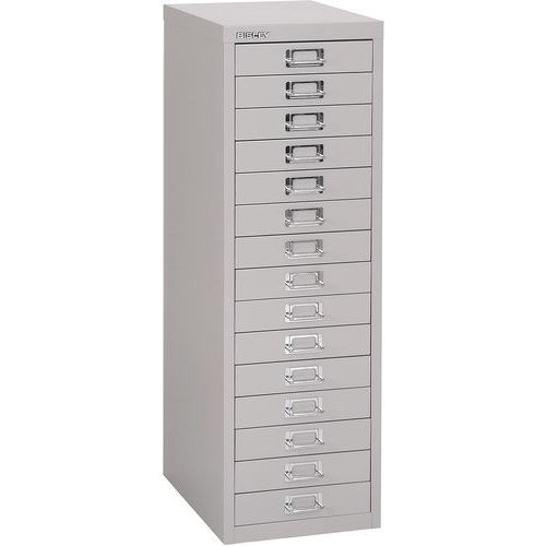 Grey Fixed 15-Drawer Metal Storage Cabinet/Pedestal - Bisley 39 Series