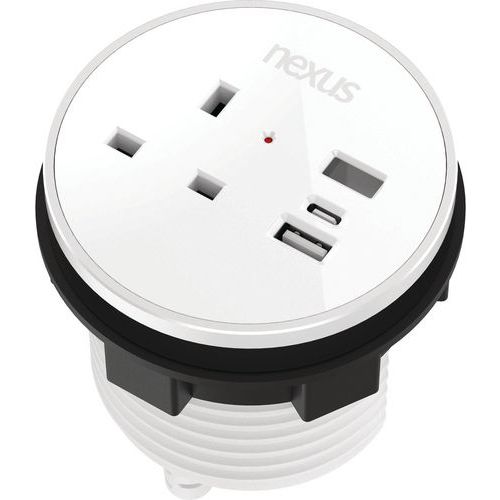 3m Cable & Circular In-Desk Power Module Bundle With Plug & USB Ports