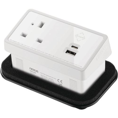 3m Cable & Rectangular In-Desk Power Module Bundle - Plug & 30W USB