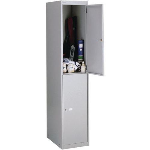 Grey 2-Door Metal Storage Lockers - Cam Lock - 2 Coat Hooks - Bisley