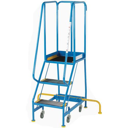 3-Tread Narrow Mobile Anti-Slip Step Ladder & Guardrail - BS & EN131-7
