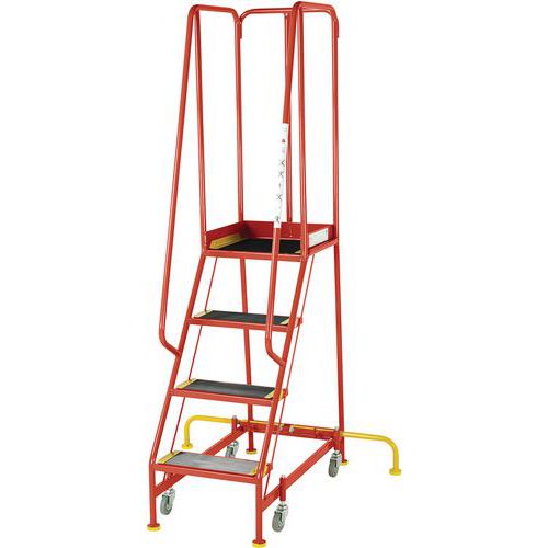 4-Tread Narrow Mobile Ribbed Rubber Step Ladder & Guardrail - EN131-7