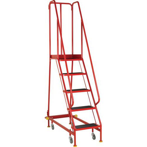 5-Tread Narrow Mobile Ribbed Rubber Step Ladder & Guardrail - EN131-7