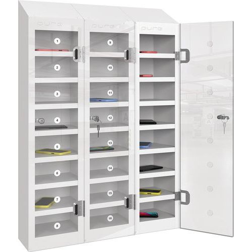 School Mobile Phone Clear Door Locker - 24 Storage Compartments - Pure