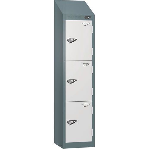 Pure 3-Door Low Sloped-Top School Locker - Hasp Lock - 1200x300x300mm