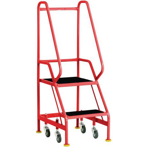 2-Tread Narrow Mobile Step Unit With Guardrails & Ribbed Rubber Steps