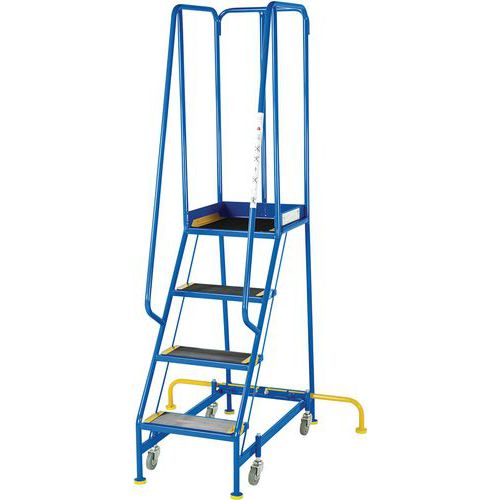 4-Tread Narrow Mobile Anti-Slip Step Ladder & Guardrail - BS & EN131-7