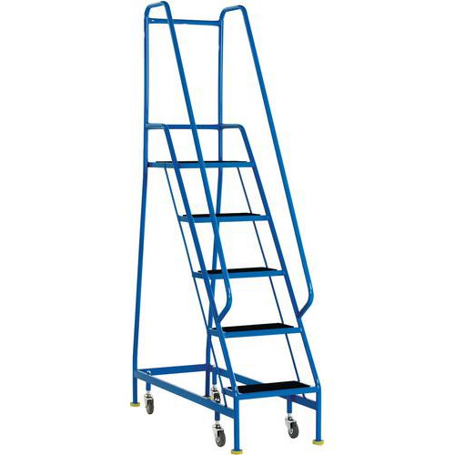 5-Tread Narrow Mobile Step Unit With Guardrails & Ribbed Rubber Steps